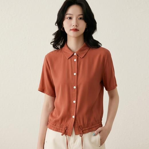 【晚吟】桑 蚕丝Polo领衬衫短袖上衣ZS25046 商品图1