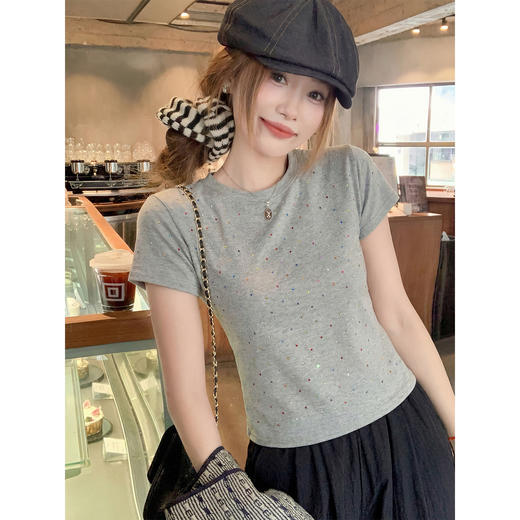 <曾小咸推荐>【4/7-4/9一件88折拍2件8折】彩色波点正肩圆领短袖T恤上衣 商品图2