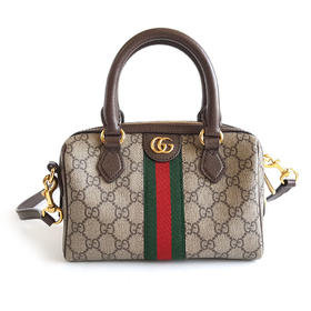 【95新】Gucci古驰Ophidia系列772053小号老花拼红绿条波士顿包单肩手提包女士310326AK13