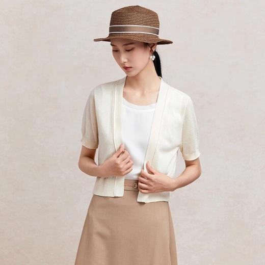 Famecoco范可儿短袖针织开衫女士夏季外搭短款薄外套FAC3DE008 商品图2