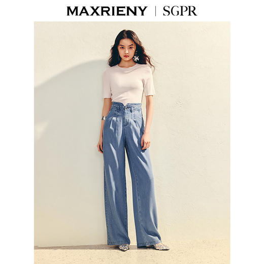 【SGPR】精致日常直身牛仔裤天丝莱赛尔高腰阔腿裤夏(货号:MU86PA004) 商品图1