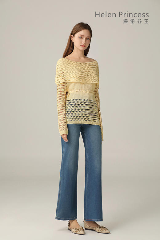 一字肩镂空钩花上衣 商品图2