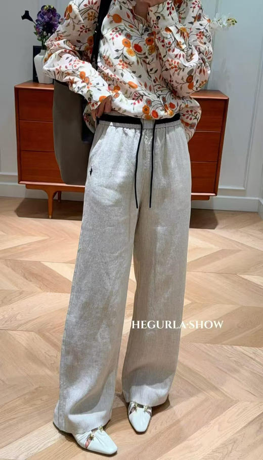 原单新款100%亚麻松紧腰撞色阔腿裤松弛感显瘦中高腰（建议手洗，禁止大太阳暴晒） 商品图3