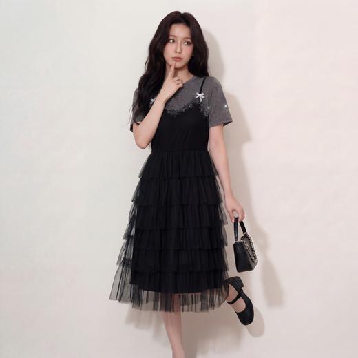 奢姿大码女装2026夏季假两件拼色网纱蛋糕裙胖妹妹遮肉气质长裙9962854701 商品图3