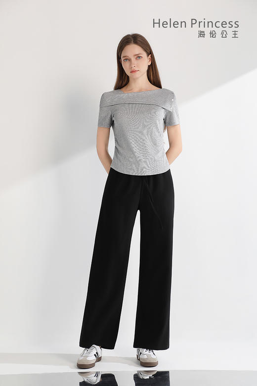 一字翻领收腰 T 恤 商品图6