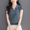 「自」全新升级【铂金会员174/天猫229/差价55】(02702)洛诗琳气质POLO领针织短袖女2026新款飘带镂空冰丝通勤T恤 商品缩略图3