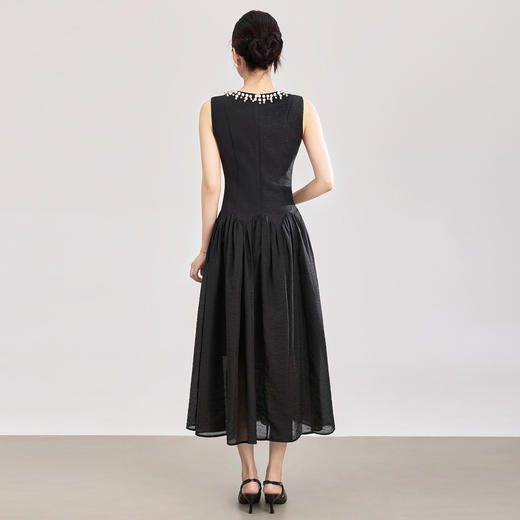 「高货wl」全新升级【铂金会员349/天猫469/差价120】(04427)洛诗琳气质重工钉珠连衣裙2026新款天丝绉纱收腰茶歇裙女 商品图2