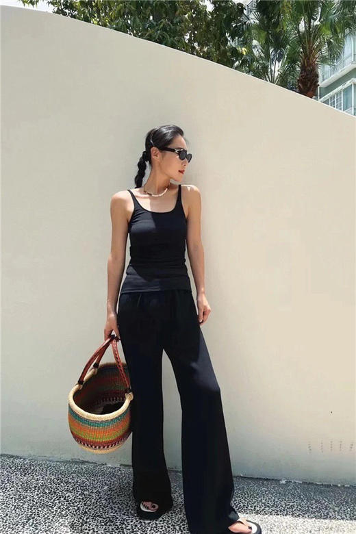 46-7 自留黑色L 150斤都能穿L TR极简直筒阔腿裤 炒鸡显瘦神裤 商品图9