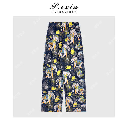 04-2潘依绣丁丁宠粉 复古老钱印花加绒松紧腰抽绳直筒休闲裤W-63686 商品图1