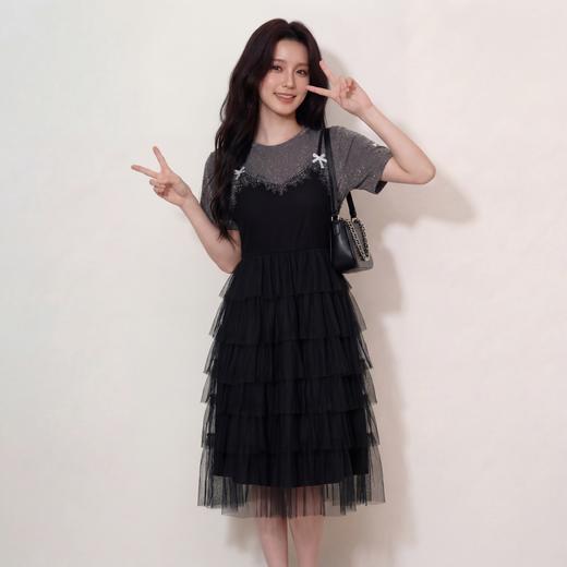 奢姿大码女装2026夏季假两件拼色网纱蛋糕裙胖妹妹遮肉气质长裙9962854701 商品图1