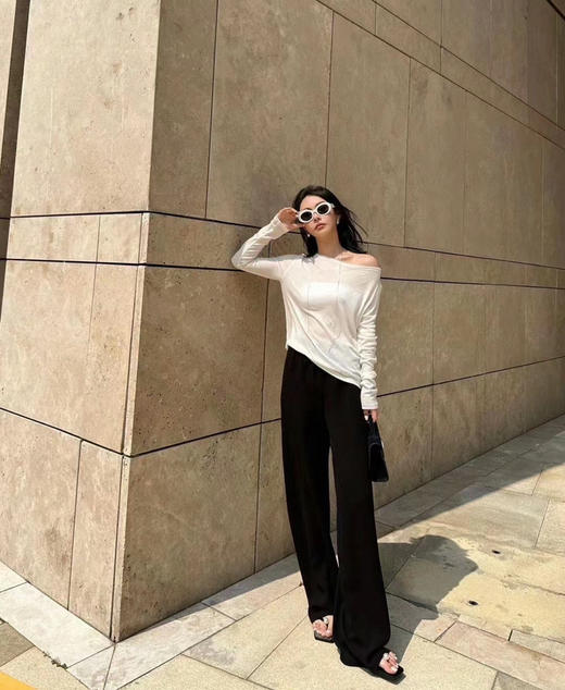 46-7 自留黑色L 150斤都能穿L TR极简直筒阔腿裤 炒鸡显瘦神裤 商品图8