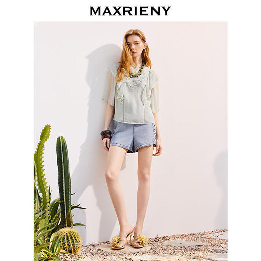 【商场同款】MAXRIENY法式宫廷荷叶边雪纺衫25夏季新款宽松上衣女(货号:MC86TP308) 商品图1