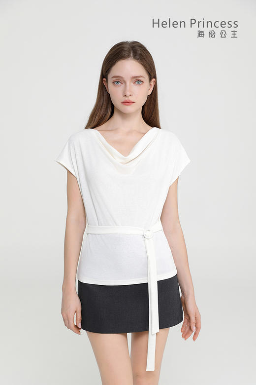 雅致荡领飘带收腰上衣 商品图4