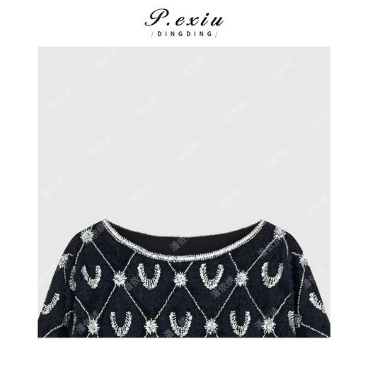 04-2潘依绣丁丁宠粉 法式名媛风手工钉珠高级感双层长袖上衣 Q28202 商品图2