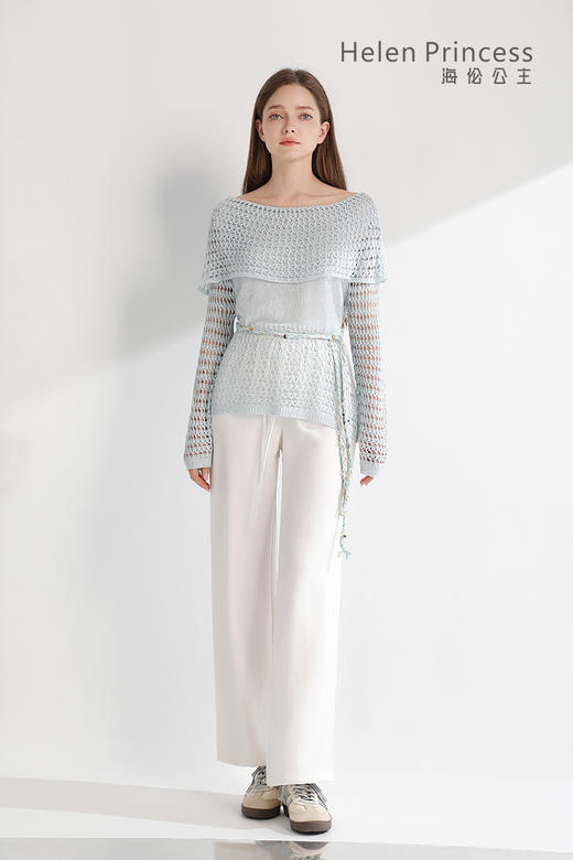 一字肩镂空钩花上衣 商品图4