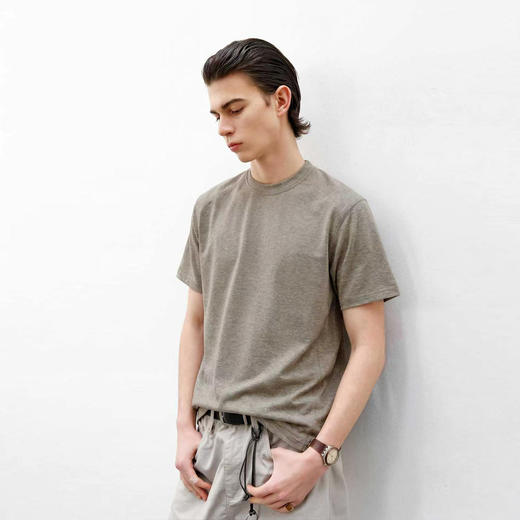 714street锦棉花纱肌理感老钱风短袖 2026夏季凉感圆领灰色T恤男 商品图0