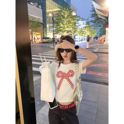 <曾小咸推荐>韩系蝴蝶结百搭短款T恤上衣【预售款，预计3-15天！！】 商品图2