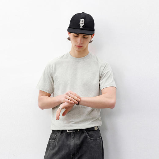 714street锦棉花纱肌理感老钱风短袖 2026夏季凉感圆领灰色T恤男 商品图1