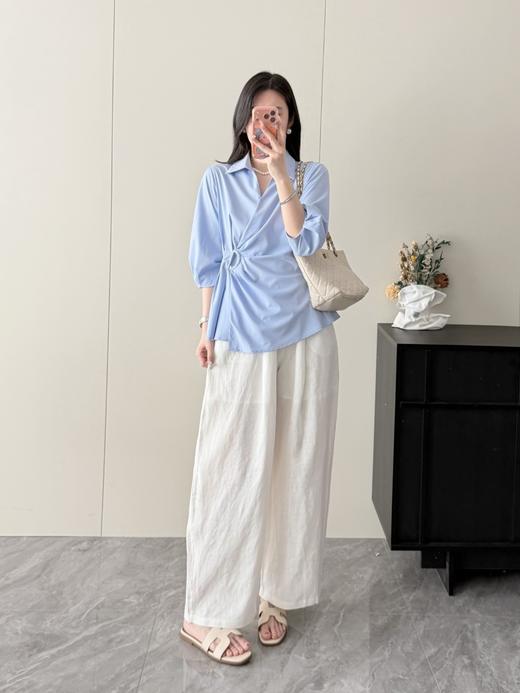 香y同款法式抗皱设计感掐腰v字翻领不规则衬衫 商品图12