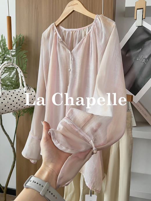 专柜实拍【凉感天丝！】拉夏贝尔/La Chapelle温柔淑女！轻盈气质~插肩袖袖口盘扣设计感长袖衬衫外搭罩衣 商品图5