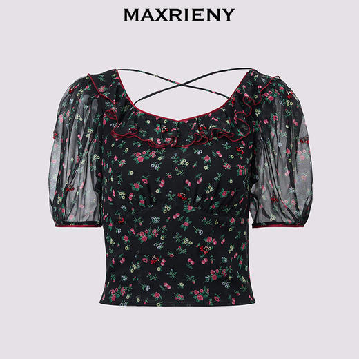 【商场同款】MAXRIENY法式浪漫压边收腰印花短上衣25夏桑蚕丝小衫(货号:MC86TP297) 商品图4