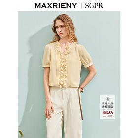 【SGPR】精致日常雪纺衫25夏波浪荷叶边修身显瘦上衣(货号:MU86TP274)