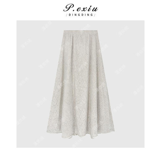04-2潘依绣丁丁宠粉 气质镂空磨绒加厚针织A字显瘦松紧腰半身裙W-63618 商品图1