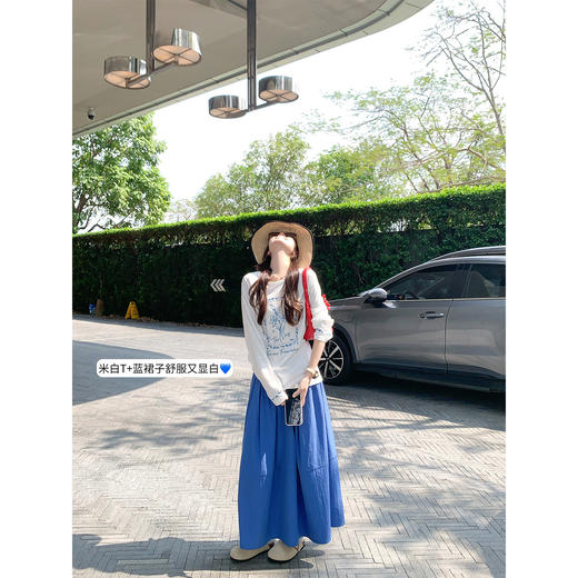 <曾小咸推荐>慵懒字母印花短袖T恤蓝色半裙【预售款，预计3-15天！！】 商品图1