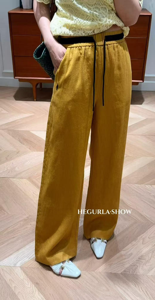 原单新款100%亚麻松紧腰撞色阔腿裤松弛感显瘦中高腰（建议手洗，禁止大太阳暴晒） 商品图4