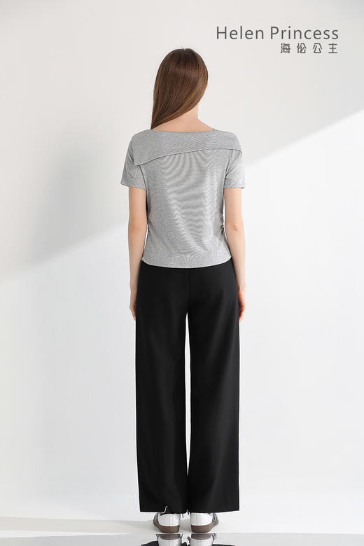 一字翻领收腰 T 恤 商品图7