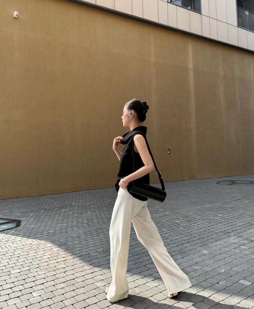 46-7 自留黑色L 150斤都能穿L TR极简直筒阔腿裤 炒鸡显瘦神裤 商品图5