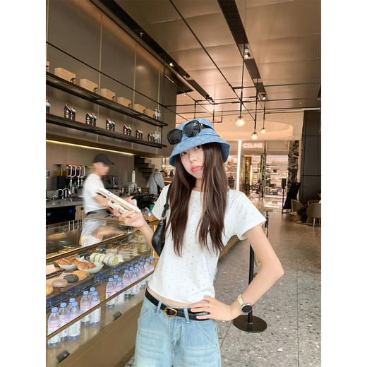 <曾小咸推荐>【4/7-4/9一件88折拍2件8折】彩色波点正肩圆领短袖T恤上衣 商品图4