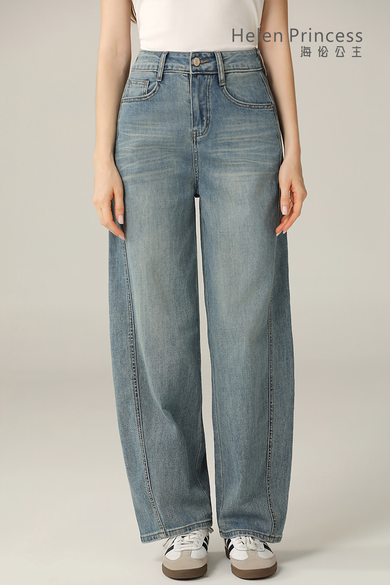 做旧水洗蓝弯刀牛仔裤