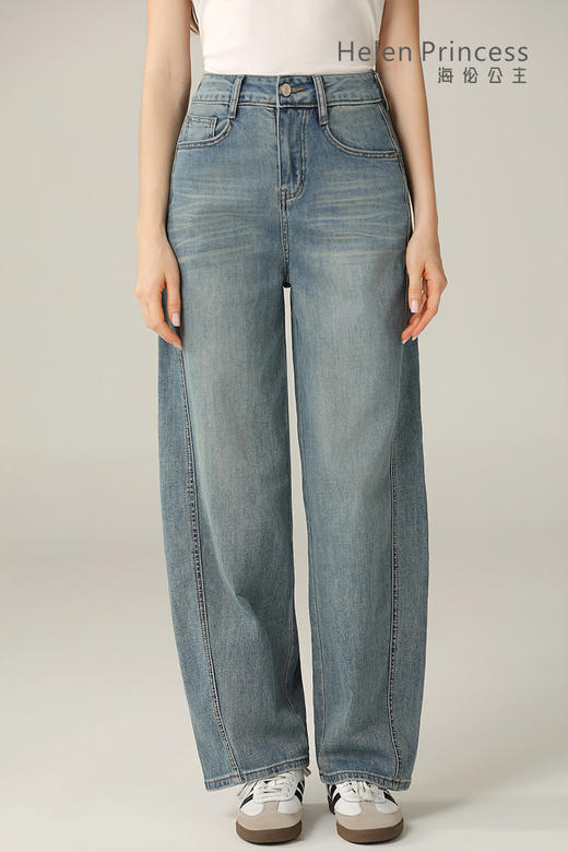 做旧水洗蓝弯刀牛仔裤 商品图0