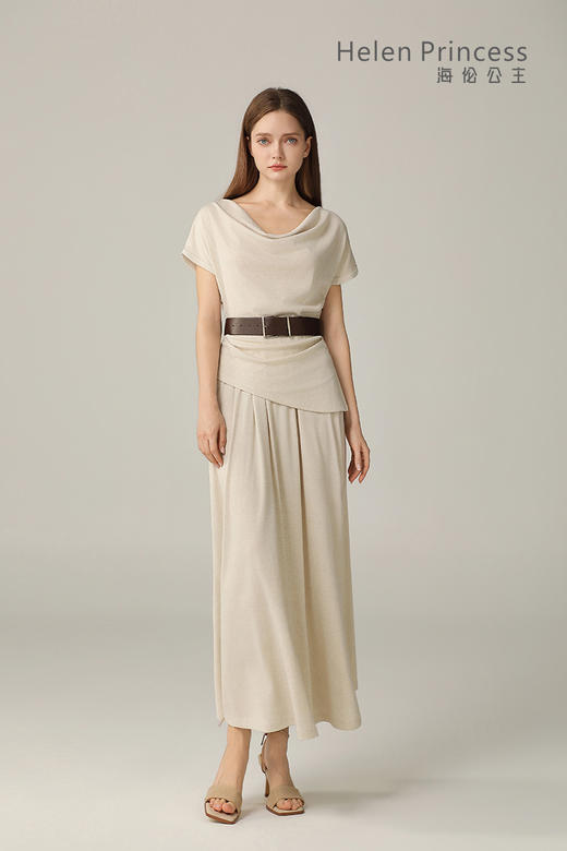 荡领收腰垂感套装裙 商品图2