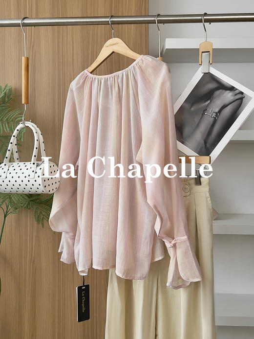 专柜实拍【凉感天丝！】拉夏贝尔/La Chapelle温柔淑女！轻盈气质~插肩袖袖口盘扣设计感长袖衬衫外搭罩衣 商品图4