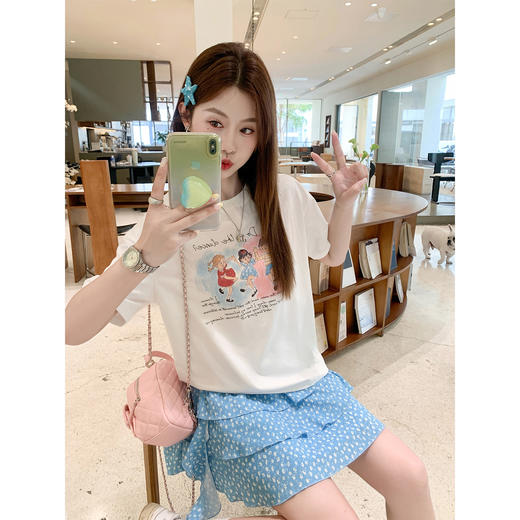 <曾小咸推荐>韩系印花短袖T恤碎花半裙套装【预售款，预计3-15天！！】 商品图2