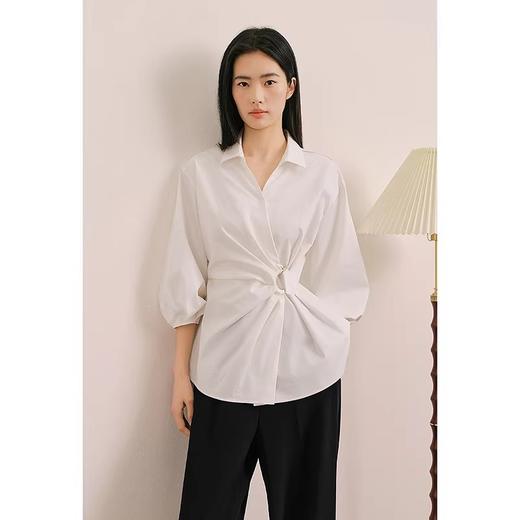 香y同款法式抗皱设计感掐腰v字翻领不规则衬衫 商品图5