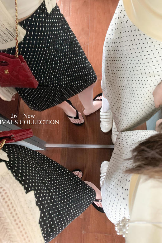 <曾小咸推荐>韩系2色波点中裙半身裙【预售款，预计3-15天！！】 商品图5