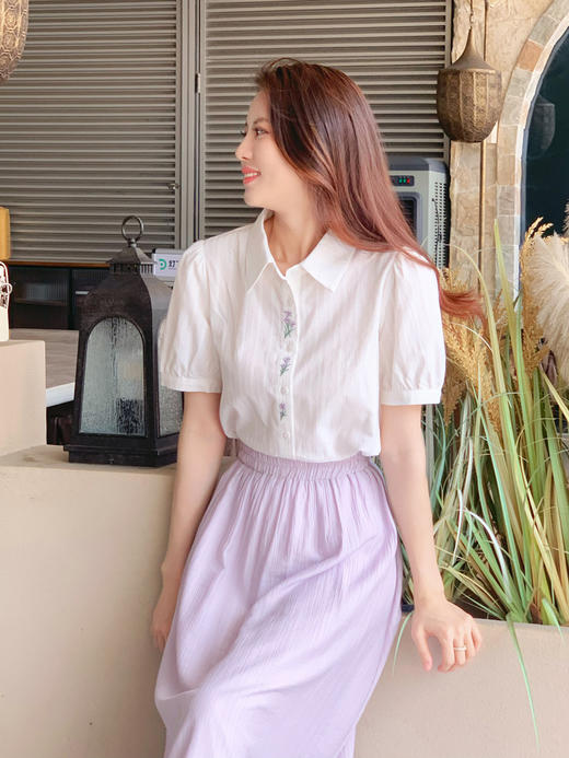 【百图lulu定制】【紫丁香衬衫】别致好看  紫丁香 刺绣  短袖衬衫 商品图6