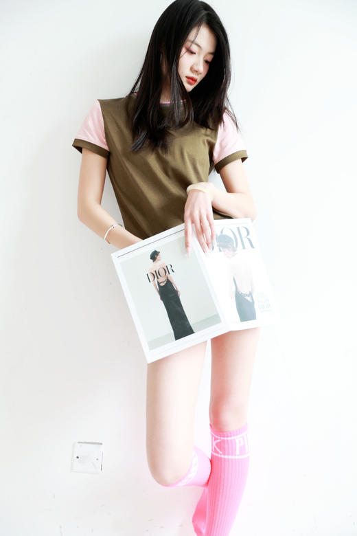 上身简直绝了啊！！刺绣工艺+复古拼接，法式圆领半袖t恤E040668 商品图0