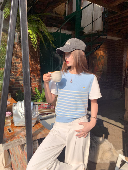 <曾小咸推荐>4.7现货秒杀 ！微信超特价！针织条纹拼接短袖T恤 日常129.99 立减70 秒杀59.99！！ 商品图7