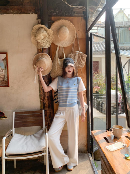 <曾小咸推荐>4.7现货秒杀 ！微信超特价！针织条纹拼接短袖T恤 日常129.99 立减70 秒杀59.99！！ 商品图8