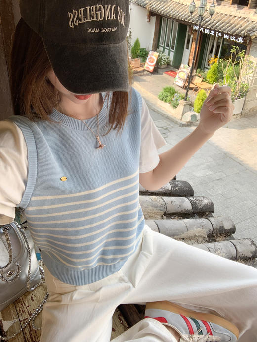 <曾小咸推荐>4.7现货秒杀 ！微信超特价！针织条纹拼接短袖T恤 日常129.99 立减70 秒杀59.99！！ 商品图6