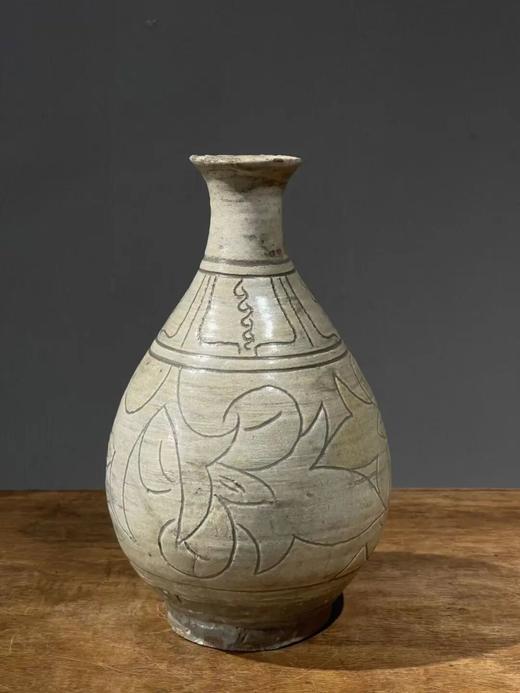 白釉刻划花卉玉壶春瓶，顺丰包邮 商品图0