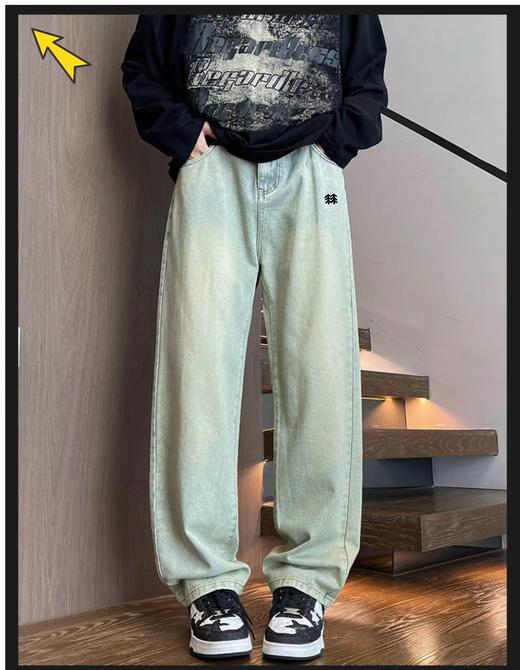 F040753新款美式高街水洗牛仔裤百搭男女休闲拖地长裤 商品图1