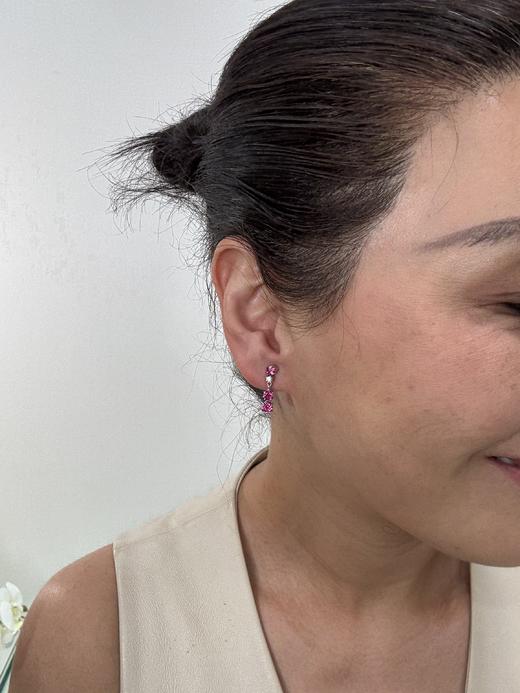 【日本溯源之旅】18k 金碧玺钻石耳夹（夹子部分 14k ）  春夏必备耳线款  大颗粒玫红色卢比莱1.99ct 钻石0.12ct  弹力双夹4.8g 商品图2