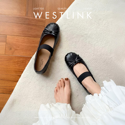 西遇芭蕾风玛丽珍鞋女2026新款春季法式一字扣平底蝴蝶结百搭单鞋V0566358 商品图1