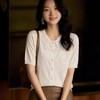 镂空格纹~高级感翻领莱赛尔钩花镂空短袖女气质显瘦针织开衫KSM99696 商品缩略图1