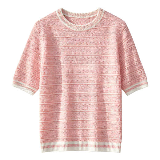 「自」全新升级【铂金会员174/天猫229/差价55】(10627)洛诗琳气质薄款亚麻棉针织T恤2026新款圆领镂空针织短袖上衣 商品图4